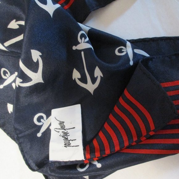 Jacqueline Ferrar 100% Silk Scarf Nautical Design Red White & Blue - Picture 4 of 6